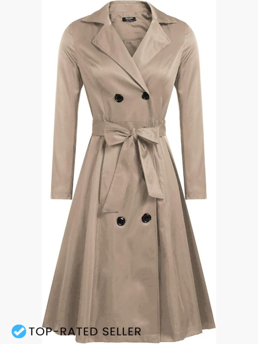 Double Breasted Trench Coat with Belt Slim Fit Notch Collar Mid Length Classic
